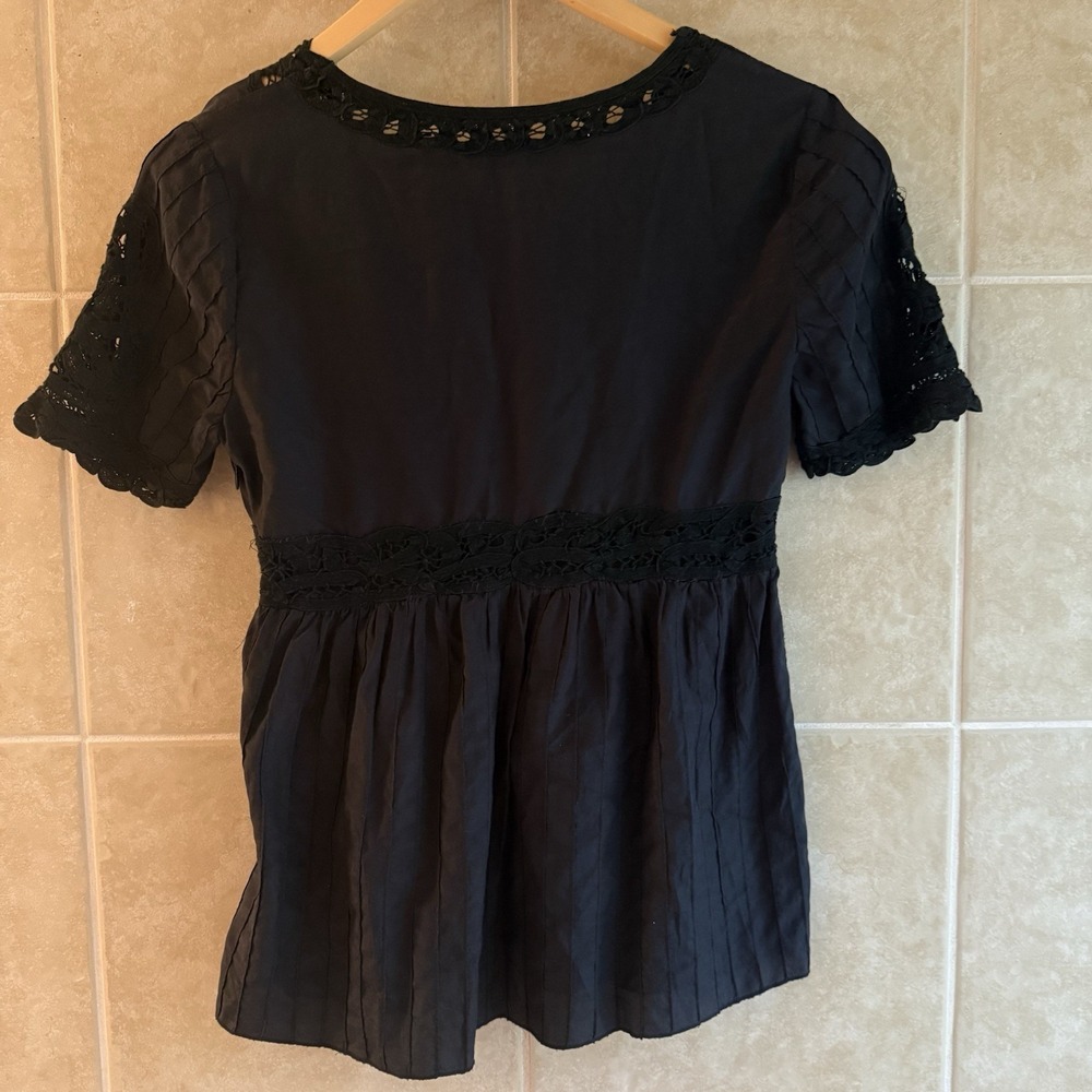 Guess by Marciano Cotton & Silk Babydoll Top Size Small Black Going Out Shirt - Picture 4 of 11